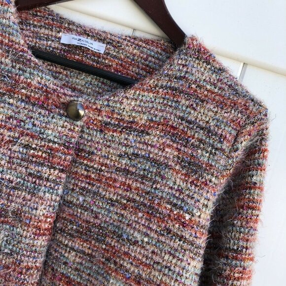 Piazza Italia Italy Sweater Single Button Cape Striped Knit Metallic Small - Picture 2 of 8